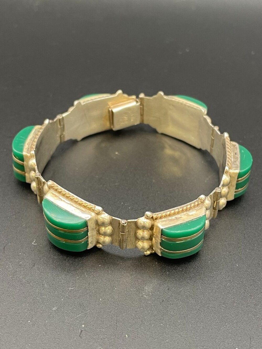 Vintage Green Onyx Sterling Silver Bracelet